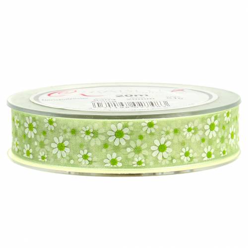 Artikel Organza bånd grønt med blomster 20mm 20m