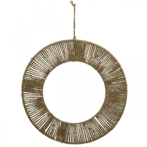 Artikel Dekorativ ring til ophæng, vægdekoration, sommerdekoration, ringbeklædt naturfarve, sølv Ø39,5 cm