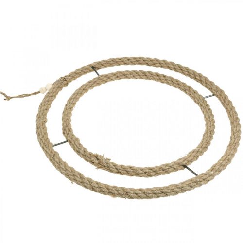 Artikel Dobbelt dekorativ ring, ring til at dekorere, ring lavet af jute, boho stil naturlig farve, sølv Ø41cm