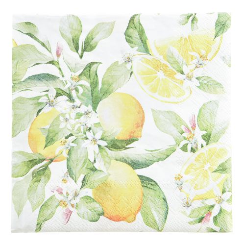 Floristik24 Servietter hvide med citroner sommerdekoration 33x33cm 20stk