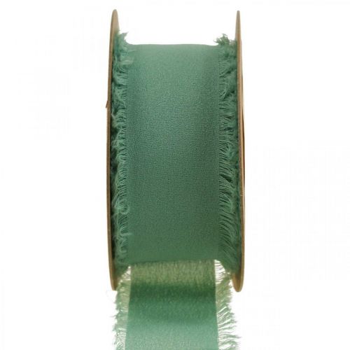 Floristik24 Stofbånd pyntebånd med frynser salviegrøn 40mm 15m