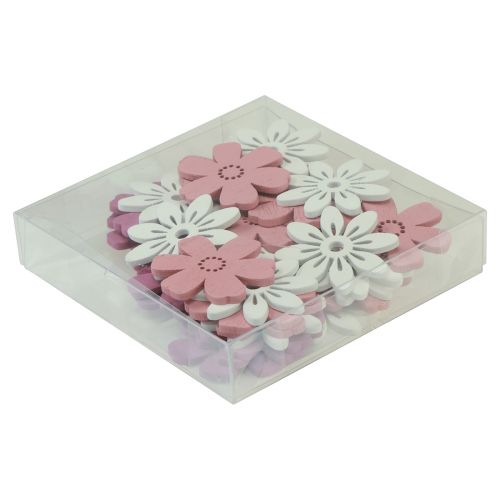Artikel Scatter dekoration bord blomster træ hvid pink lilla 3,5cm 36stk