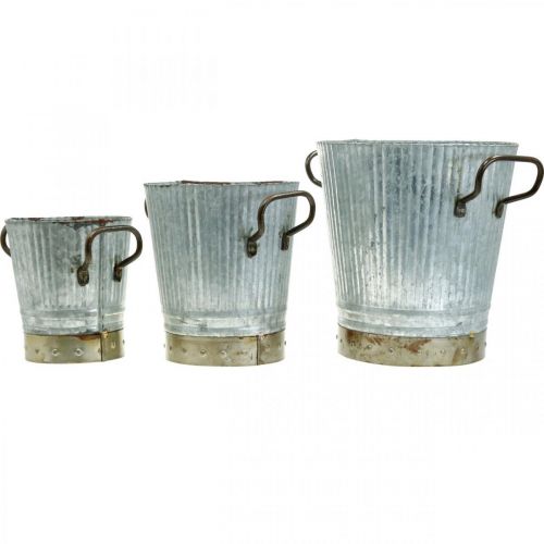Artikel Plantekasse metal med hanke vintage dekoration Ø26/20/17cm sæt med 3