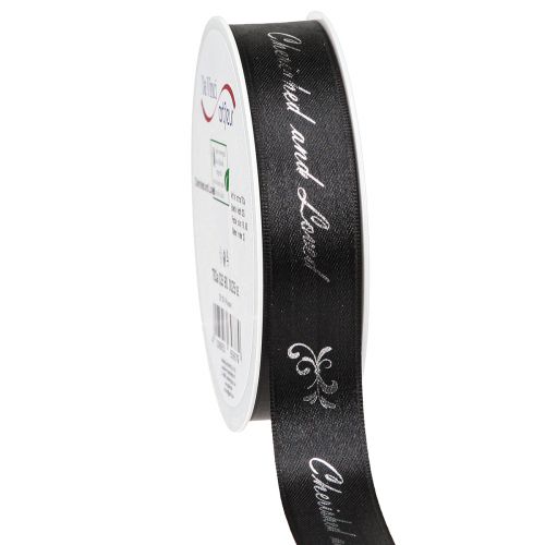 Artikel Mourning Ribbon Saying Black Silver Cherished… 25mm 25m