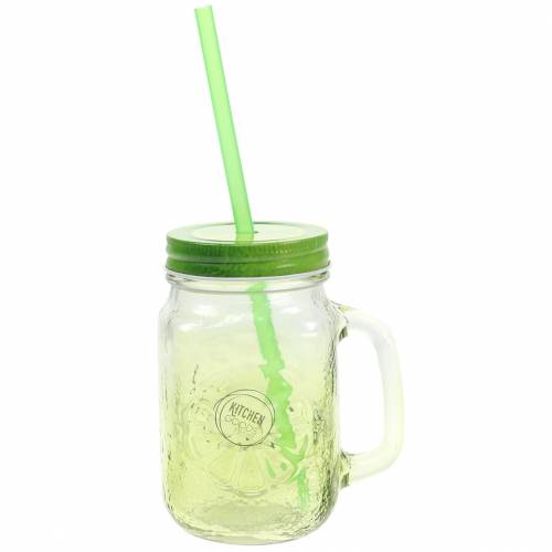 Floristik24 Drikkeglas med låg og halm assorteret Ø7cm H13.5cm 2stk