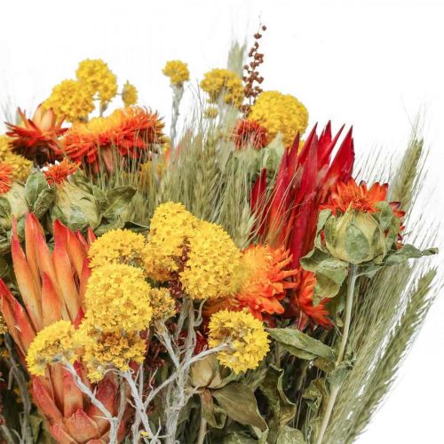 Artikel Tørret blomsterbuket buket af engblomster orange H50cm 300g