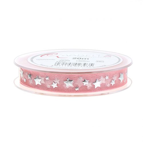 Artikel Julebånd organza pink med stjernemotiv 15mm 20m