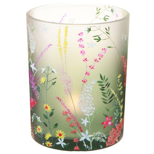 Lanterneglas med farverige blomster sommer H12,5cm 3 stk