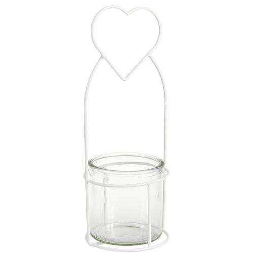 Lanternehjerte Hvid Lanterneholder Glas Ø12cm H30cm 2stk