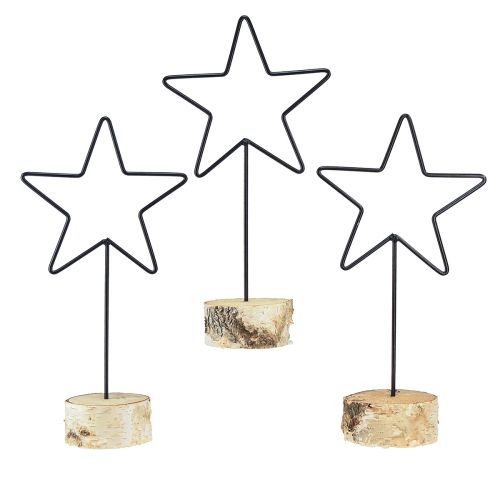 Dekorative stjernelysestager på træfod - sæt med 3 - sort &amp; natur, 40 cm - stilfuld borddekoration