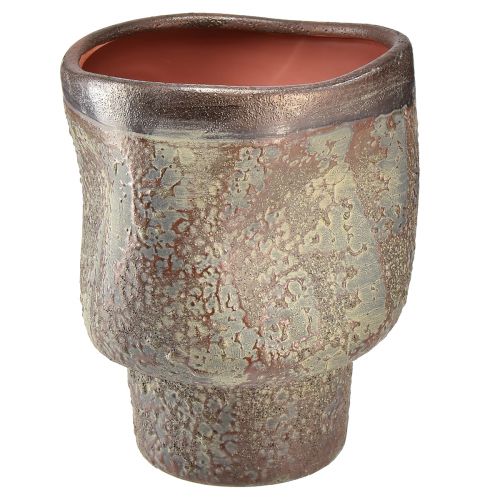 Dekorativ vase keramisk plantekasse metallic brun gråblå 16,5×20,5cm