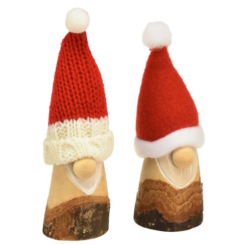 Dekorativ nisse træ jule nisse med hat rød natur 10/12cm 4 stk.