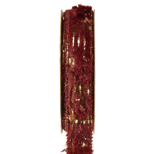 Dekorativt bånd med pelssmykker bånd imiteret pels Bordeaux Guld 25mm 15m