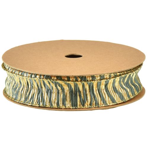 Artikel Chiffon dekorativt bånd i grøn/guld, 25 mm bredde, 15 m længde - ideel til gaveindpakning