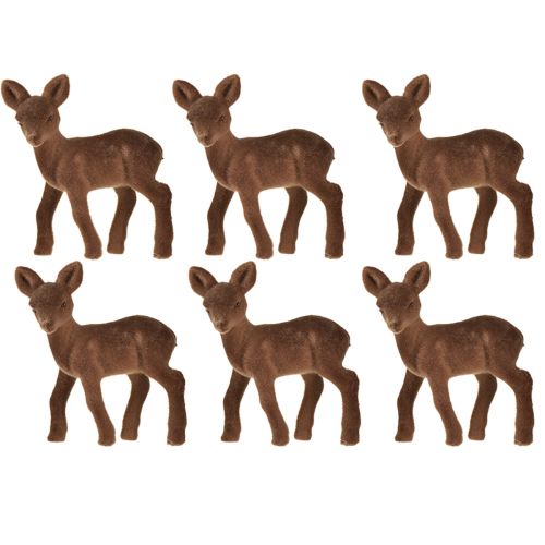 Artikel Dekorativ figur hjort fawn flockede brune julefigurer 10,5cm 6 stk