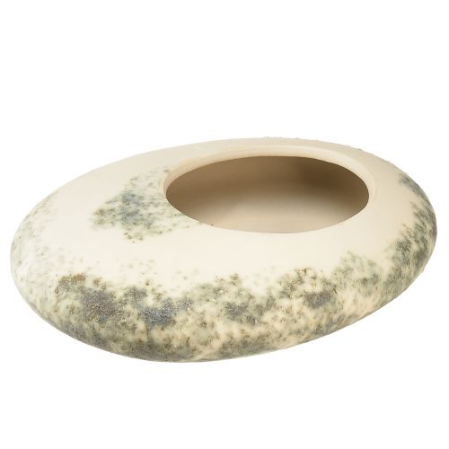 Artikel Dekorativ skål oval flad keramik skål creme grå grøn 19×14×5cm