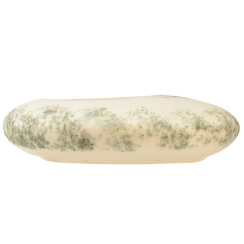 Artikel Dekorativ skål oval flad keramik skål creme grå grøn 19×14×5cm