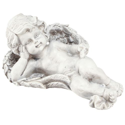 Engel liggende dekorativ figur grav dekoration grå polyresin 22cm