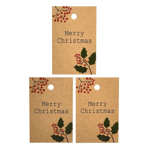 Gavemærker Merry Christmas papir natur brun 8,5×5,5cm 20 stk