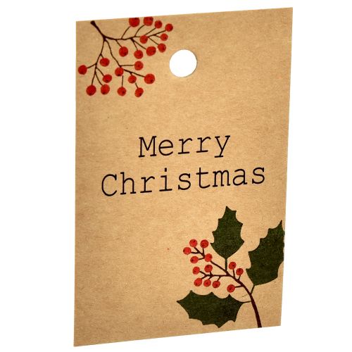 Artikel Gavemærker Merry Christmas papir natur brun 8,5×5,5cm 20 stk