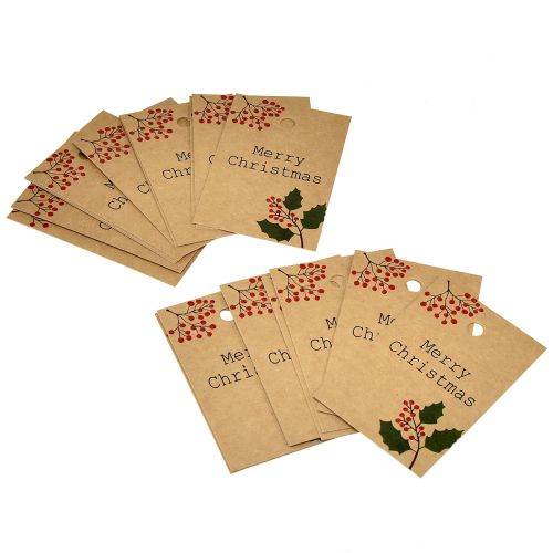 Artikel Gavemærker Merry Christmas papir natur brun 8,5×5,5cm 20 stk