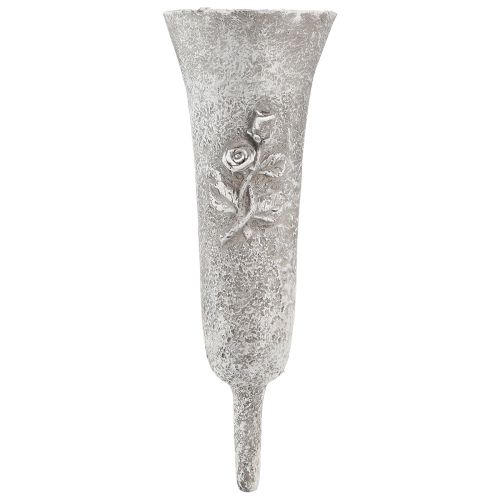 Artikel Gravvase grå vase til opklæbning med rosenmotiv H26cm 2stk