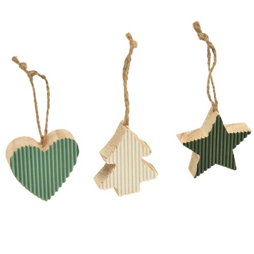 Floristik24 Juletræ vedhængssæt, hjerte-træ-stjerne, mint-grøn-hvid, 4,5 cm, 9 dele - juledekoration