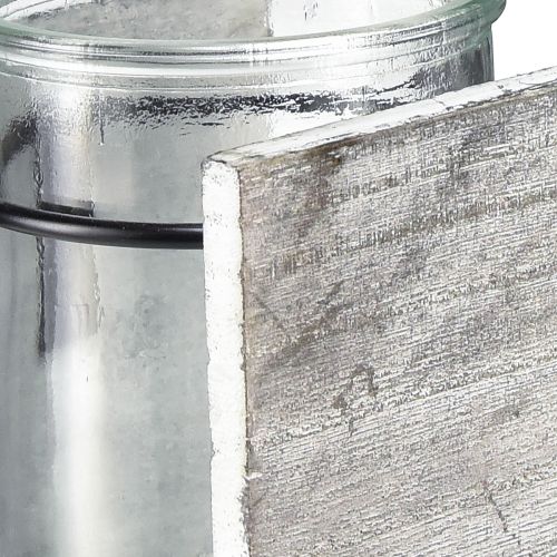 Artikel Fyrfadsstage af glas i rustik træramme - grå-hvid, 10x9x10 cm 3 stk - charmerende borddekoration