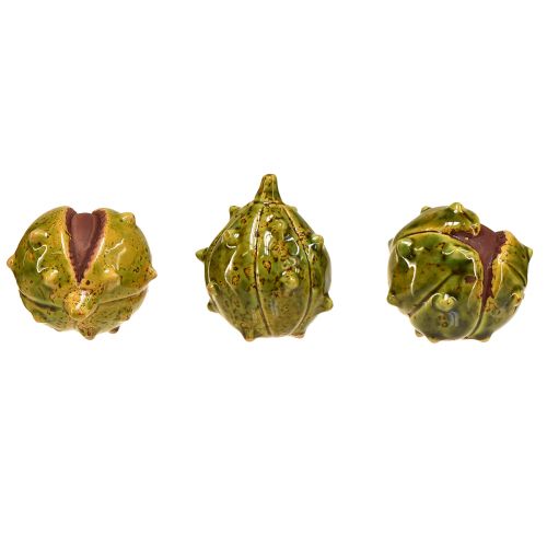 Artikel Dekorative kastanjer i grøn-gul – 6 cm – ideel efterårs- og feriedekoration – 6 stk.