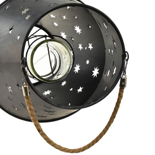 Artikel Hængende metallanterne i antracit med stjerner - Ø18,5 cm, højde 50 cm - Elegant udendørs og indendørs belysning