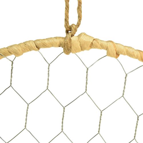 Artikel Metal dekorationsring til ophæng Raffia Sølv Natur Ø28cm 4 stk