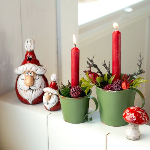 Sød keramisk julemandsfigur, rød og hvid, 10cm - sæt med 4, perfekt juledekoration