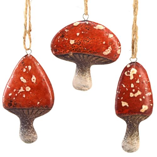 Floristik24 Charmerende røde svampe charme med jutegarn - 3 cm, sæt med 6 - Perfekt efterårs- og julepynt