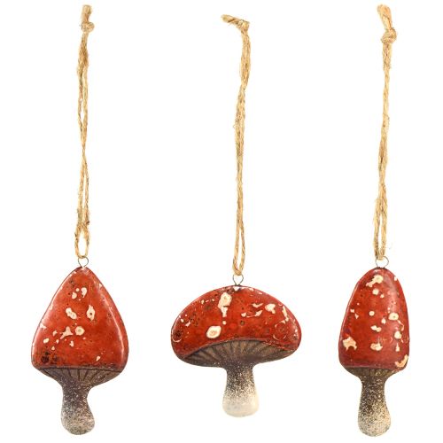 Artikel Charmerende røde svampe charme med jutegarn - 3 cm, sæt med 6 - Perfekt efterårs- og julepynt