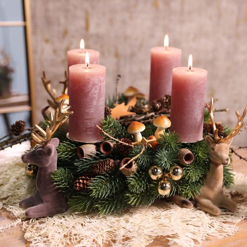 Artikel Siddende hjortedekoration flokket gråguld 15×6×15,5 cm 3 stk.