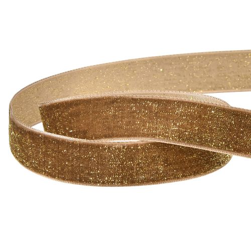 Artikel Fløjlsbånd Glitter Brun Guld – Glamorøst Julebånd 20mm 10m