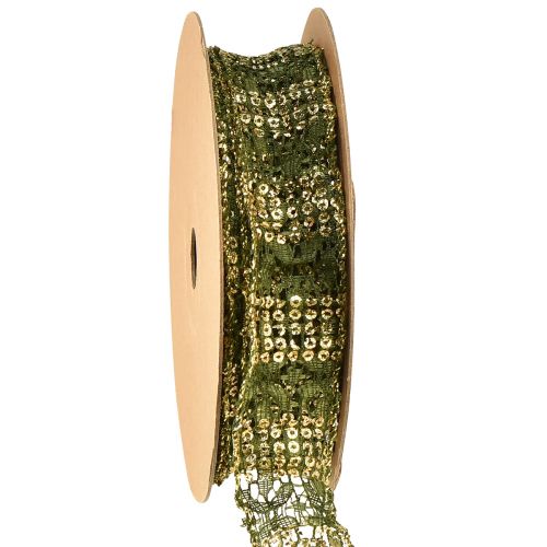 Blondebånd grønt med guld dekorative bånd blonder 25mm 15m