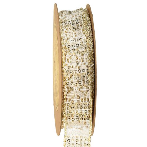 Blondebånd hvid med guldaccenter dekorative bånd blonder 25mm 15m