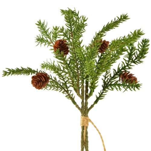 Artikel Kunstig grangren med to naturlige kogler - bundet med jute - Perfekt juledekoration 28cm 4 stk.