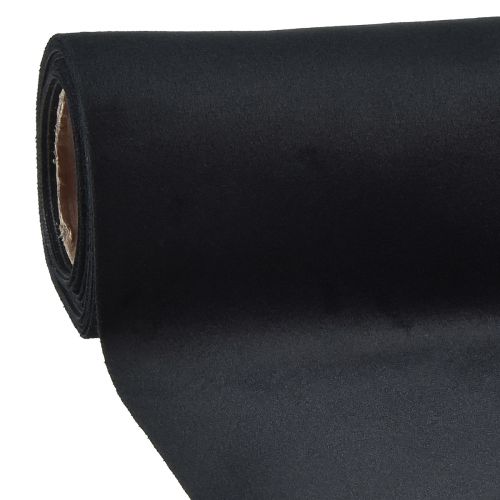 Fløjlsbordløber sort, skinnende dekorativt stof, 28×270cm - elegant bordløber til festlige lejligheder