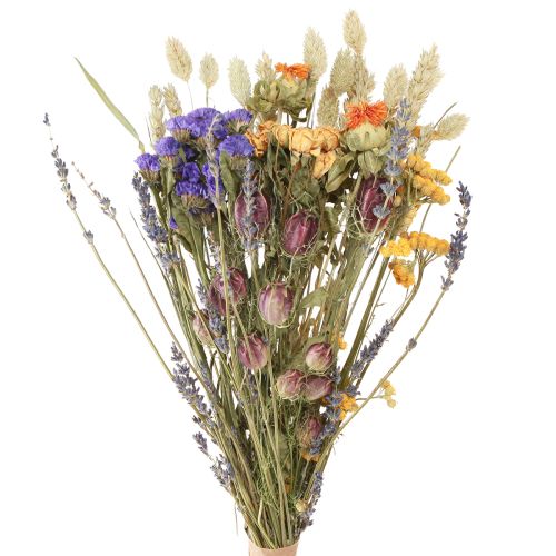 Tørret blomsterbuket lilla orange hav lavendel korn 55cm