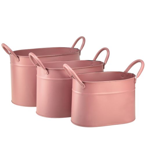 Plantekasse metal oval plantekrukke pink 24/21/18cm sæt med 3 stk