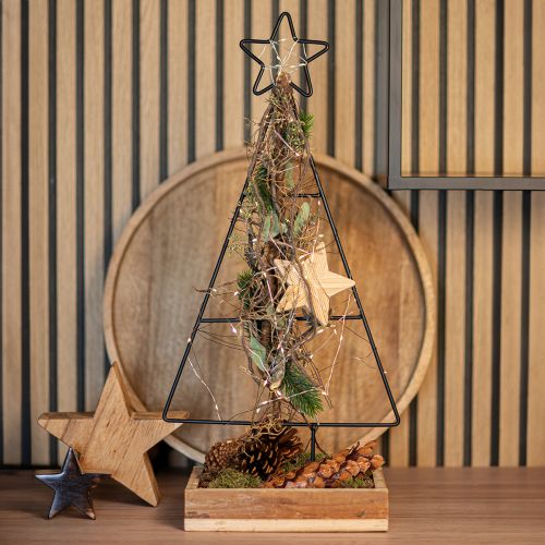 Artikel Metal juletræ med stjerne og bakke - 25x18x66 cm - Moderne feriedekoration