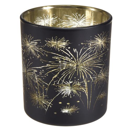 Elegant glaslanterne med fyrværkeridesign - pakke med 6 sorte og guld 9 cm - Ideel dekoration til festlige lejligheder