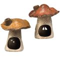 Floristik24 Magiske svampehuslanterner i sæt af 2 - rustik keramik, brun, 14,5 cm - unik belysningsdekoration